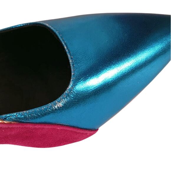 BEAUTISOLES BARDOT PINK & BLUE METALLIC STILETTO PUMP WITH GOLD ACCENT SIZE 6.5 - Picture 9 of 11